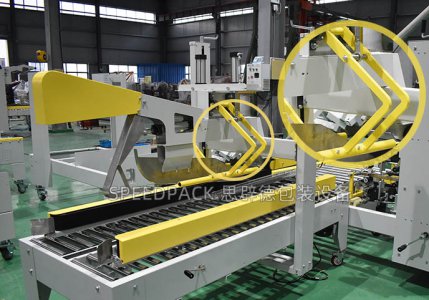 What is the purpose of adding a downward pressure mechanism to a case sealer? What benefits does the compression unit provide in an automatic flap-folding case sealing machine?